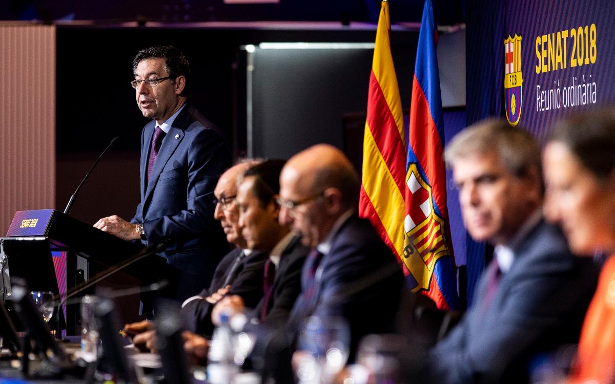 Josep Maria Bartomeu passa balanç a la temporada en la reunió ordinària del Senat del FC Barcelona