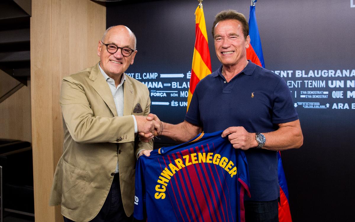 Arnold Schwarzenegger visits the Camp Nou