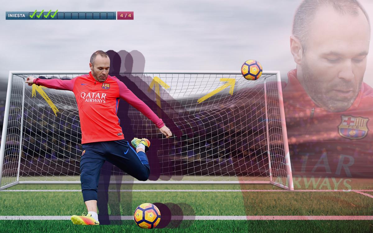 Andrés Iniesta takes the crossbar challenge