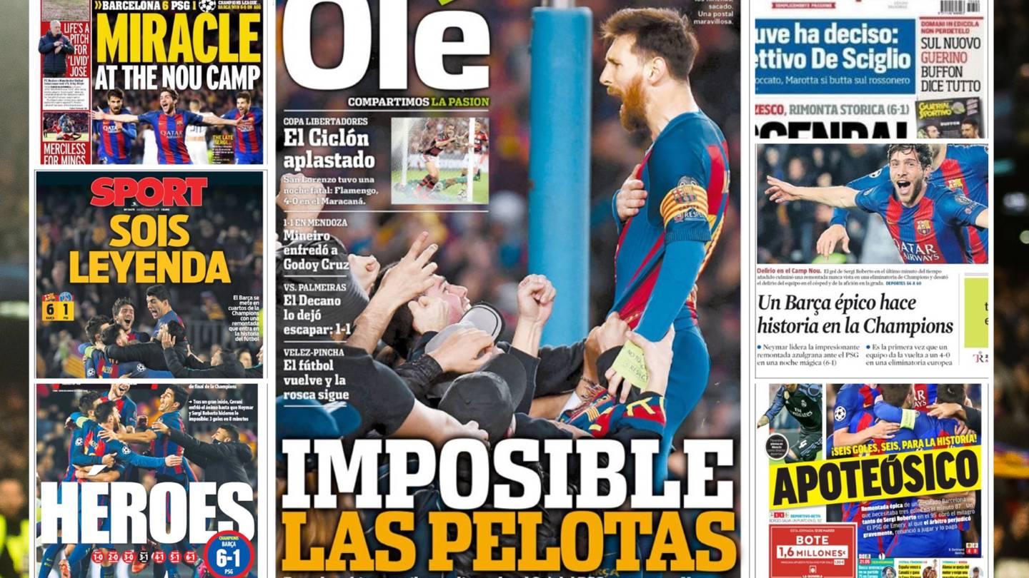 The World S Press Reacts To Fc Barcelona S Historic Comeback
