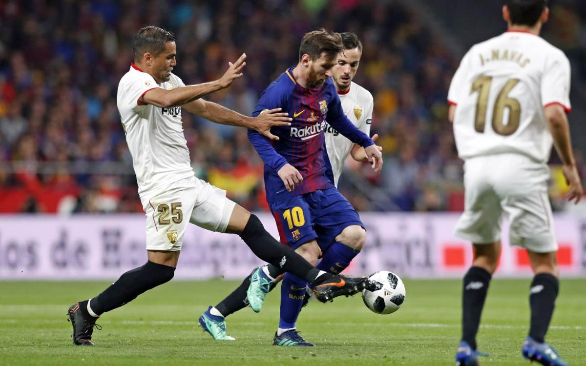 Leo Messi, contre Séville, en finale de la Coupe du Roi