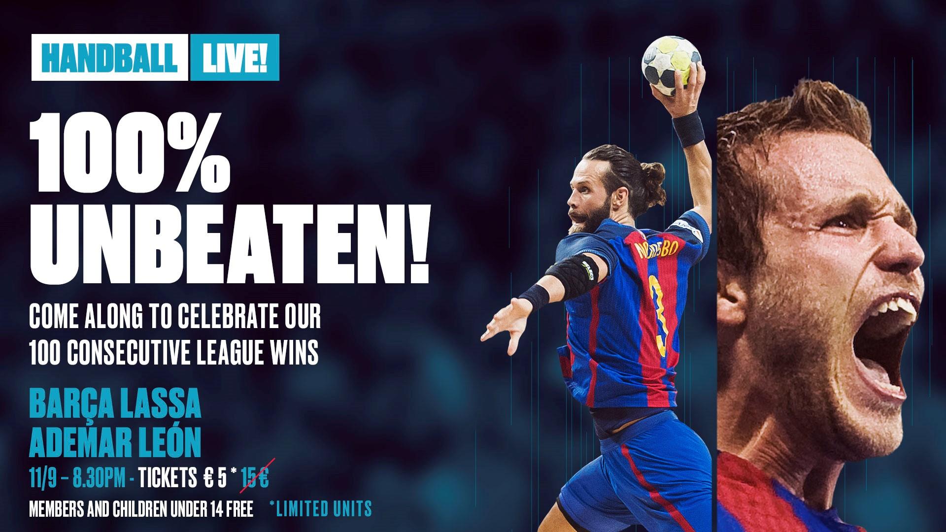 Come celebrate the FC Barcelona handball teams 100th consecutive league victory