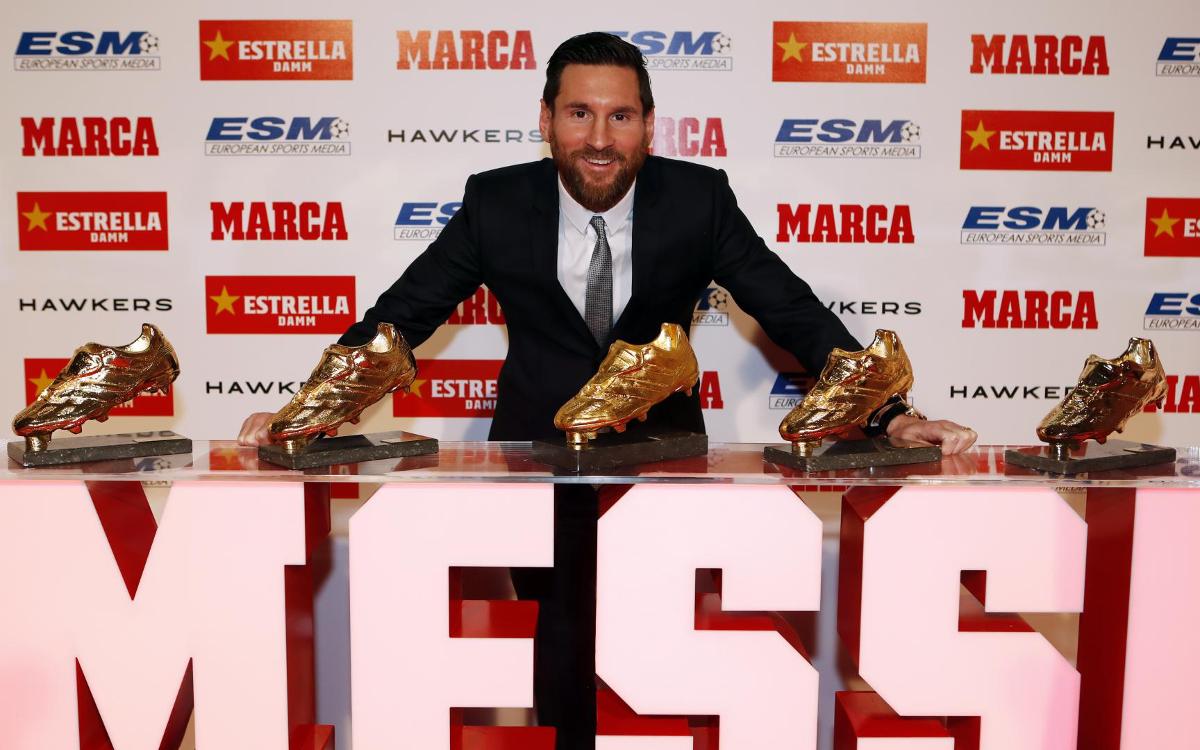 Leo Messi receives his fifth Golden Shoe