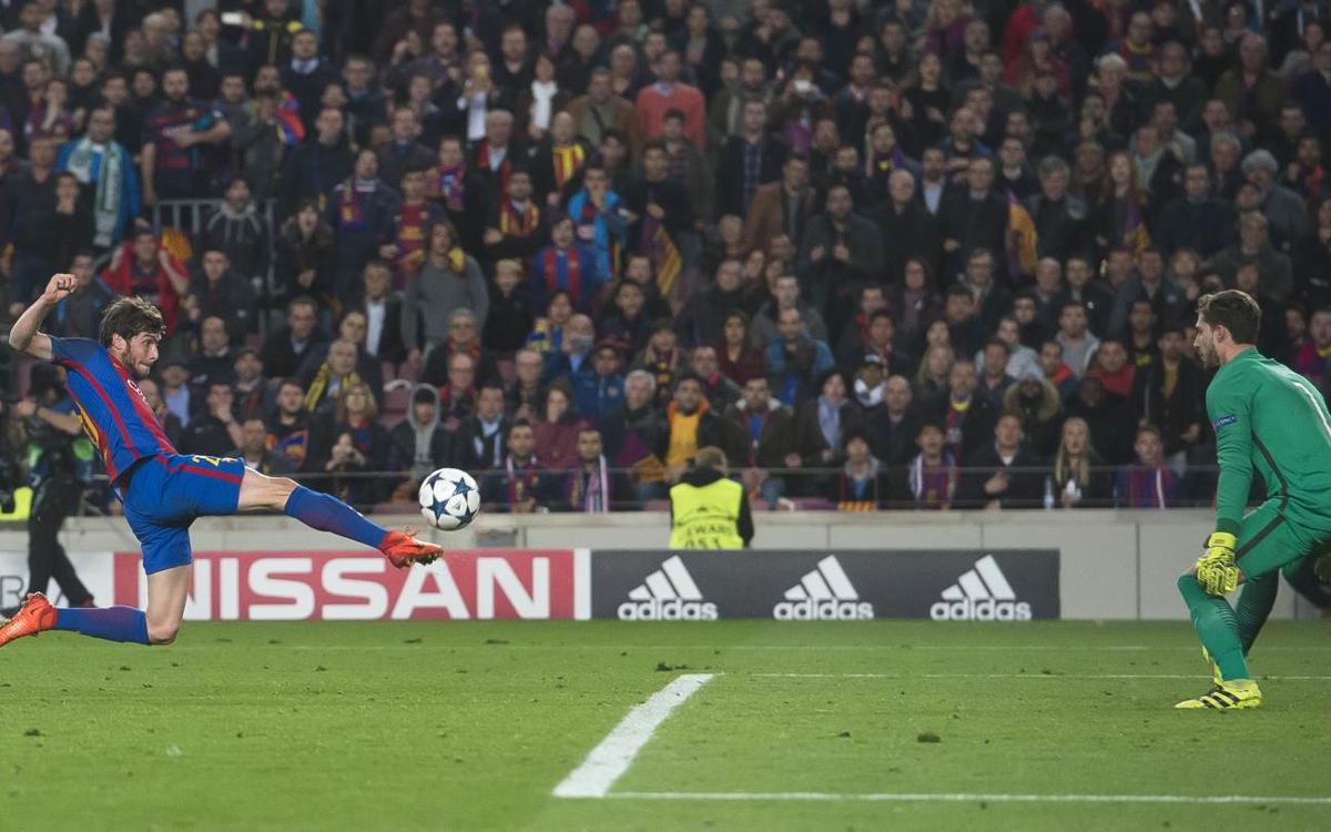 Sergi Roberto marque le but du 6-1 face au PSG le 8 mars 2017 au Camp Nou