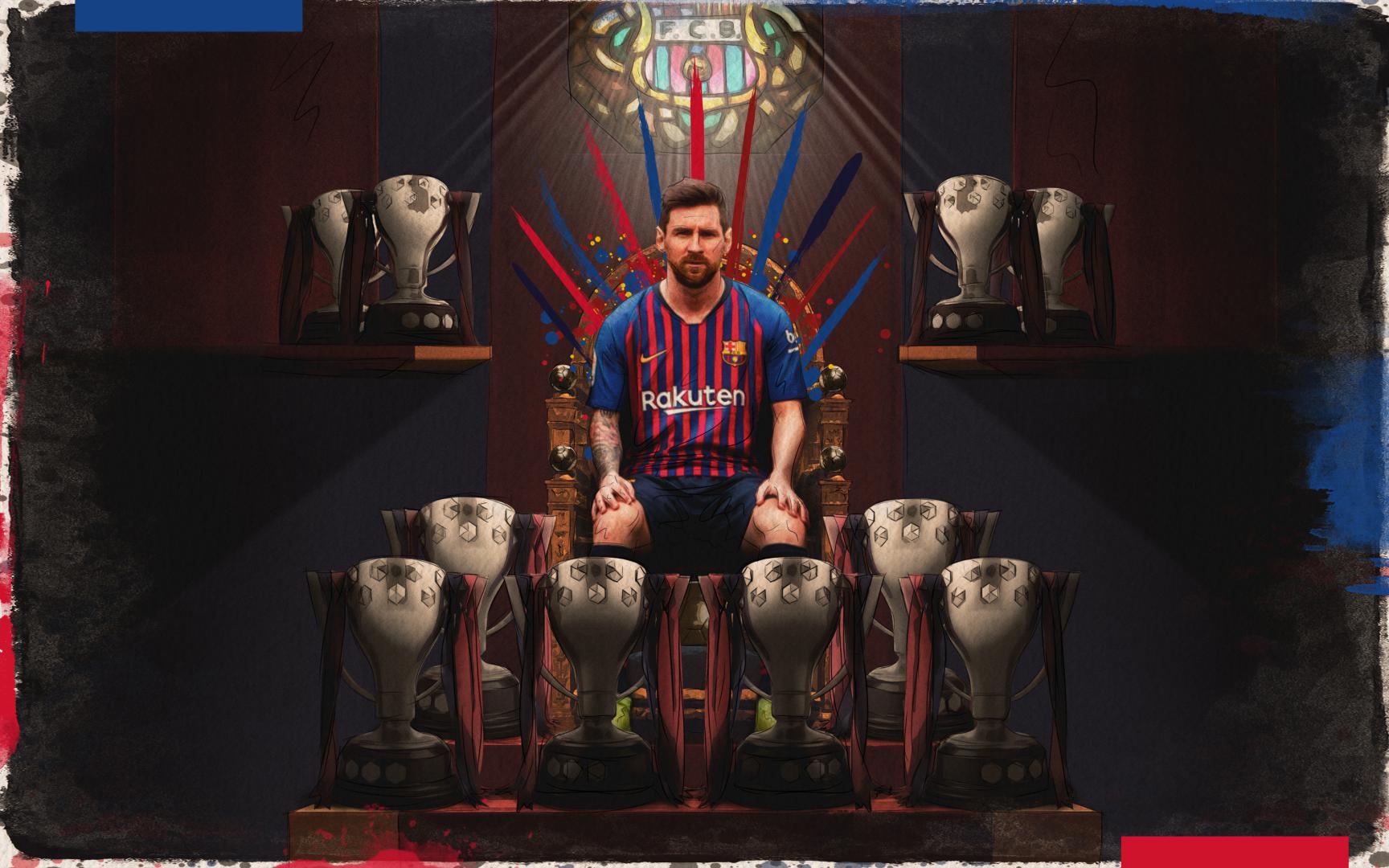 Messi FC Barcelona with the titles