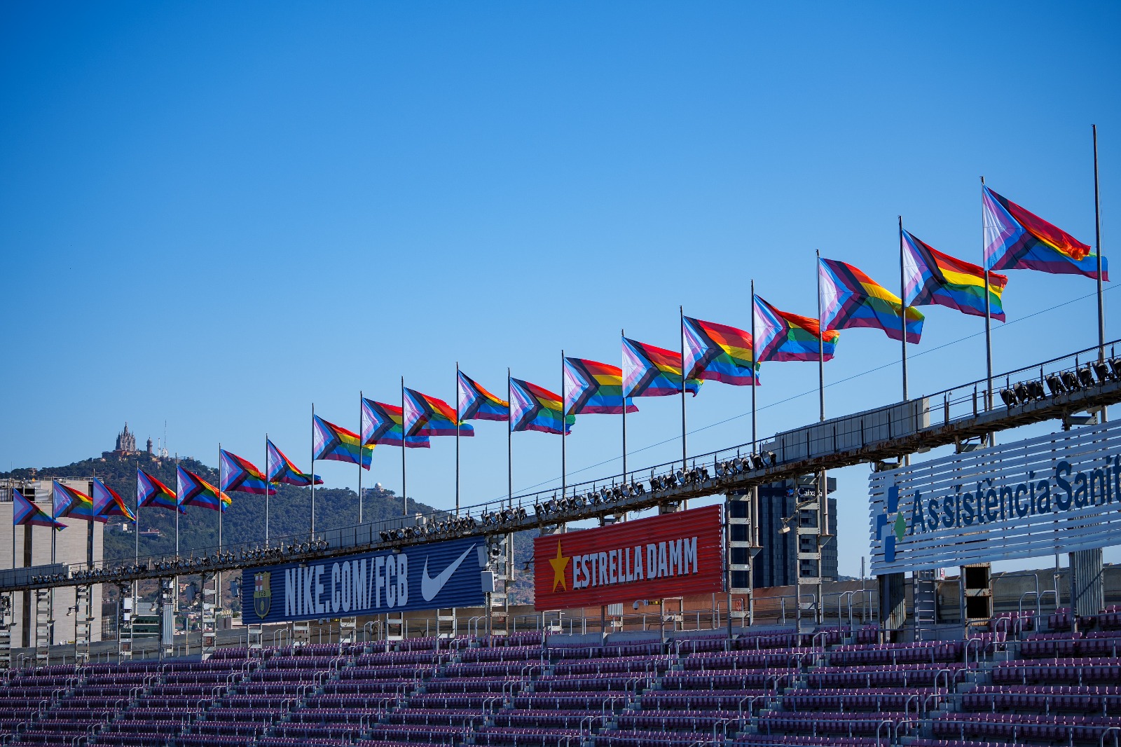 FC Barcelona raises rainbow flags at Camp Nou in recognition of LGTBI Pride