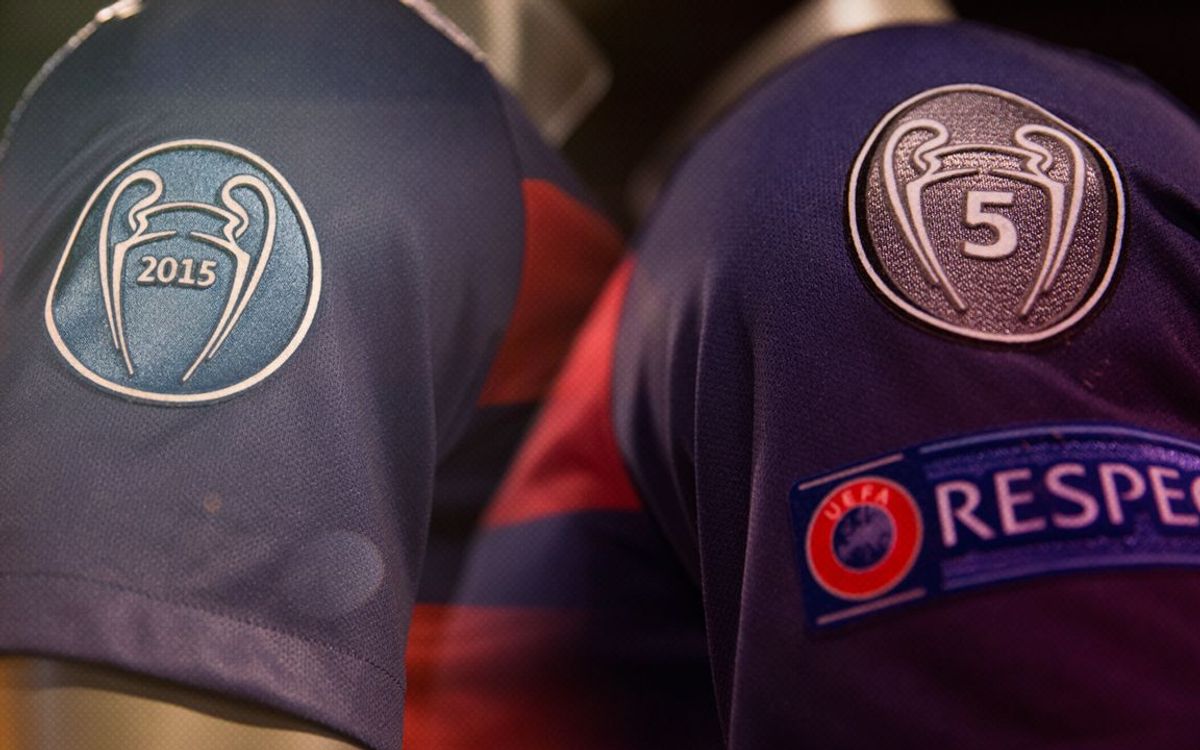 FC Barcelona will wear new badges on their shirt as five time winners of  the Champions