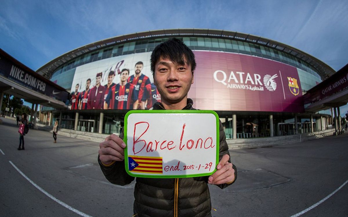 A man from China hitch hikes from Asia to see a game at Camp Nou
