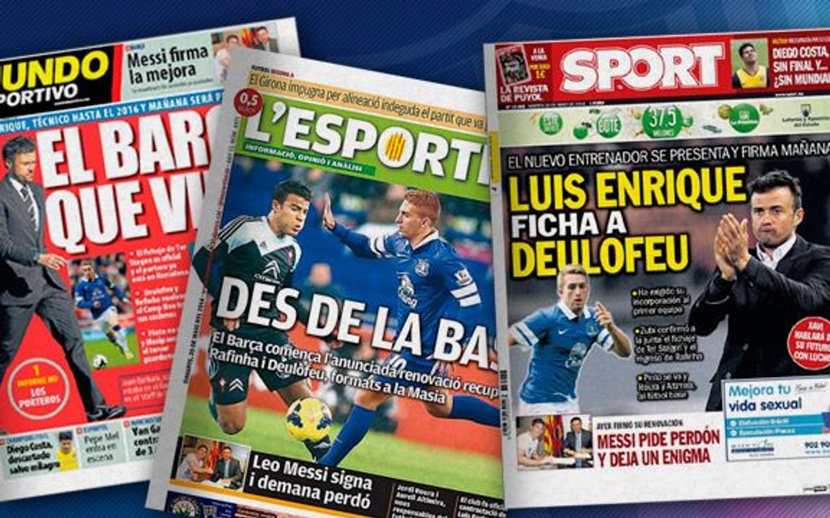 Luis Enrique y el nuevo Barça, protagonistas de las portadas de la prensa deportiva