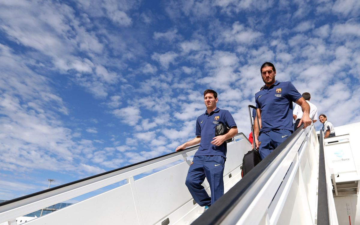 FC Barcelona arrive in Madrid for this evening's game against Rayo