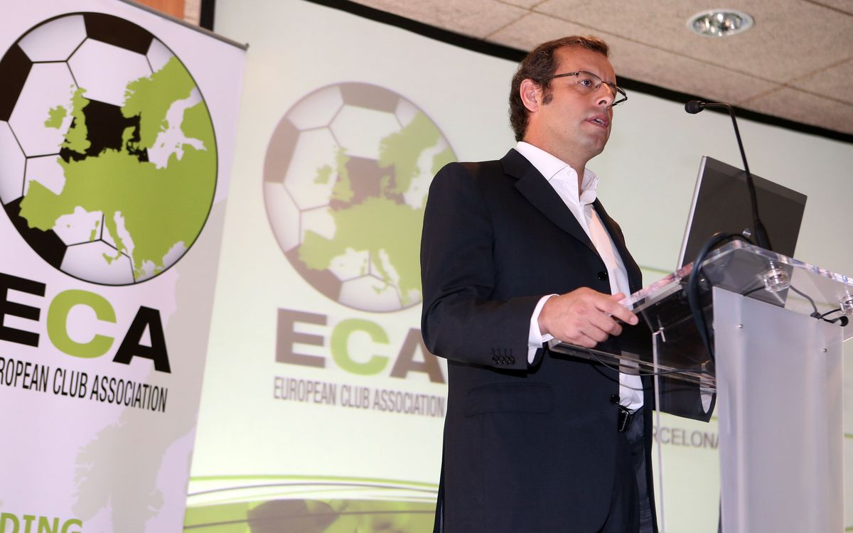 Sandro Rosell, with the ECA at the Camp Nou