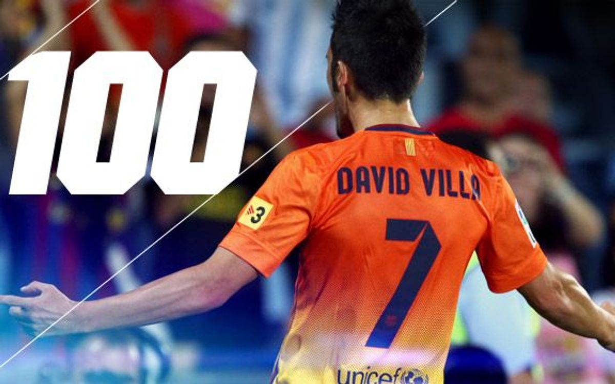David Villa features in his 100th match for Barça