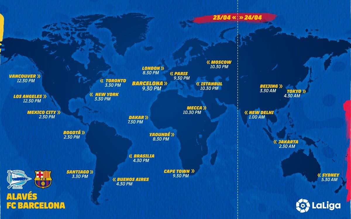 Alavés - FC Barcelona kick off times around the world
