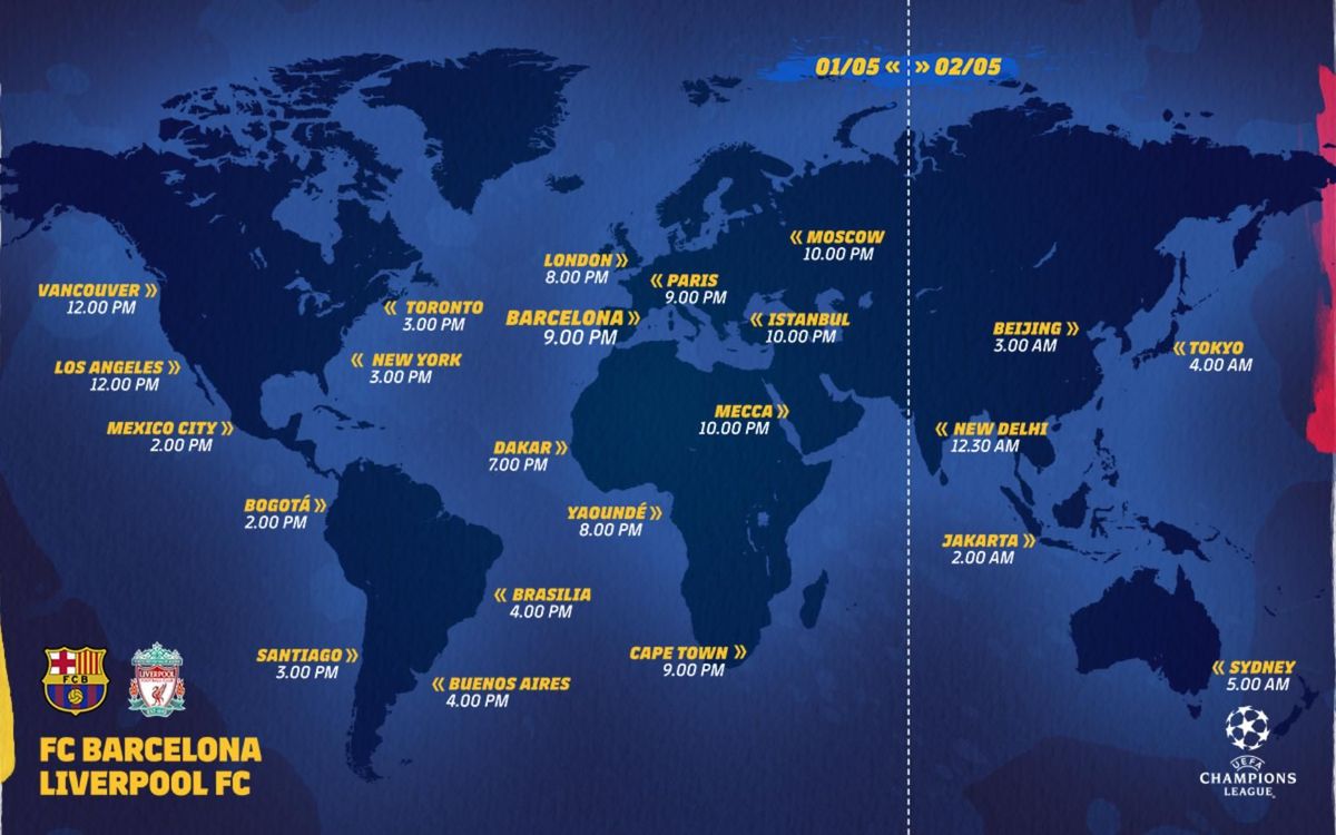 Mapa horaris FC Barcelona-Liverpool