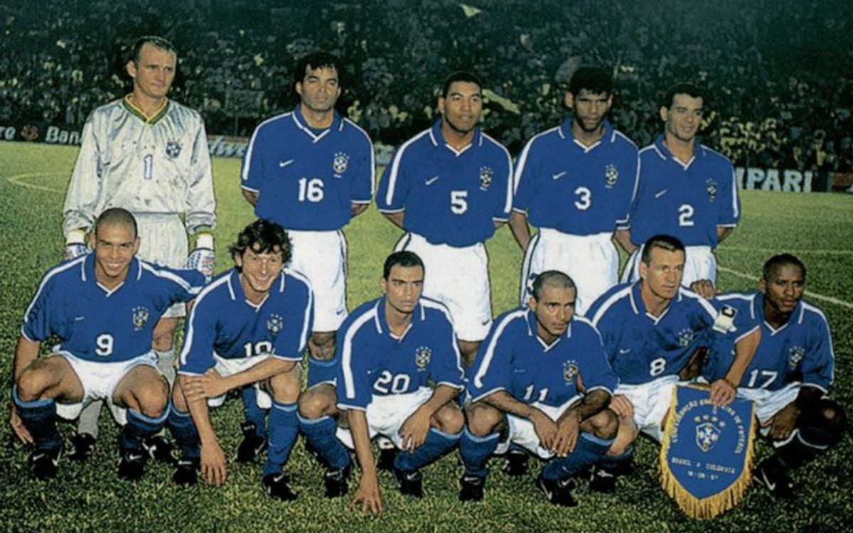 Ronaldo (bottom row, far left) was part of a great Brazil side alongside the likes of Romario, Leonardo, Dunga and more