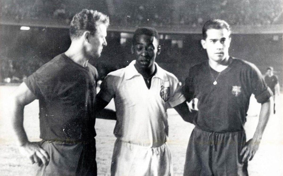 Three legends: Kubala, Pelé and Luis Suárez at Camp Nou.