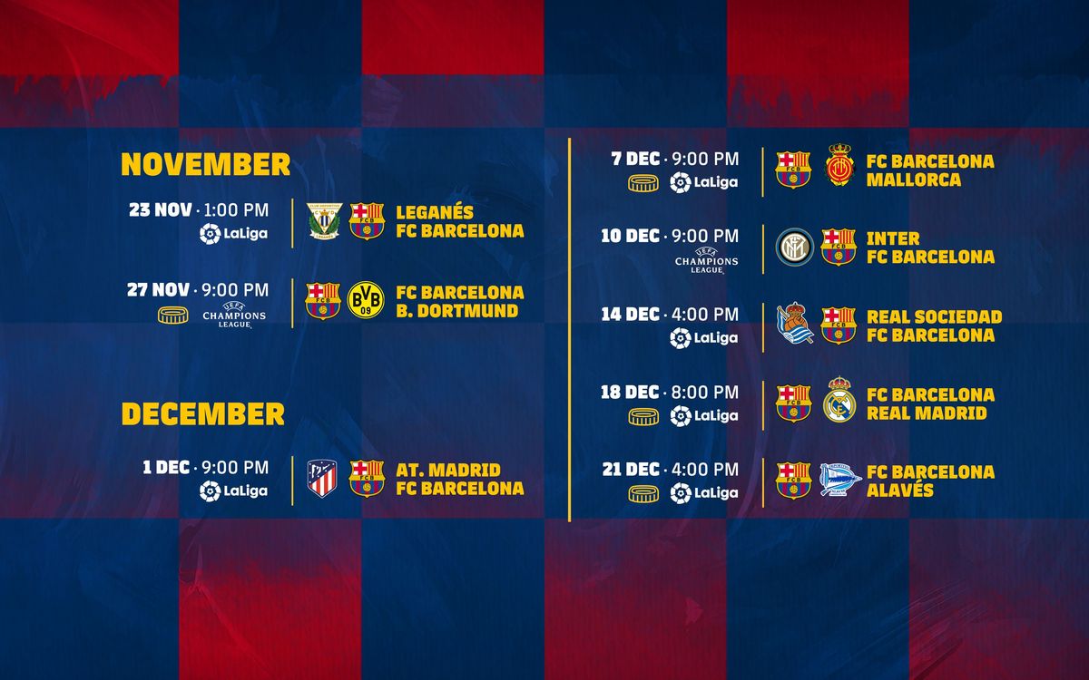 The Barça schedule up until winter break