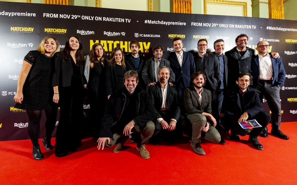 Los representantes de Produccciones del Barrio con el director de Barça Studios, Paco Latorre