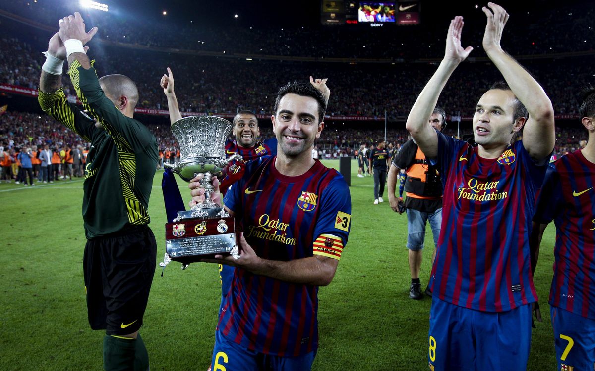 Xavi after claiming the Spanish Super Cup title with a 5-4 aggregate win over Real Madrid in 2011