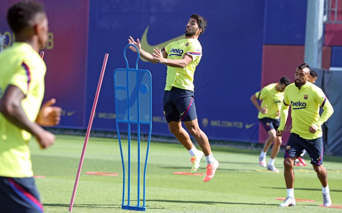 Luis Suárez, en una sesión del Barcelona (Foto: FCB).