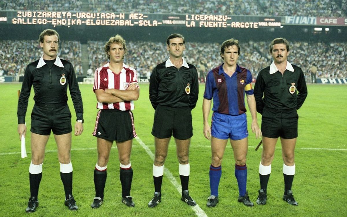 Barça i Athletic, abans del partit corresponent a la temporada 1983/84.