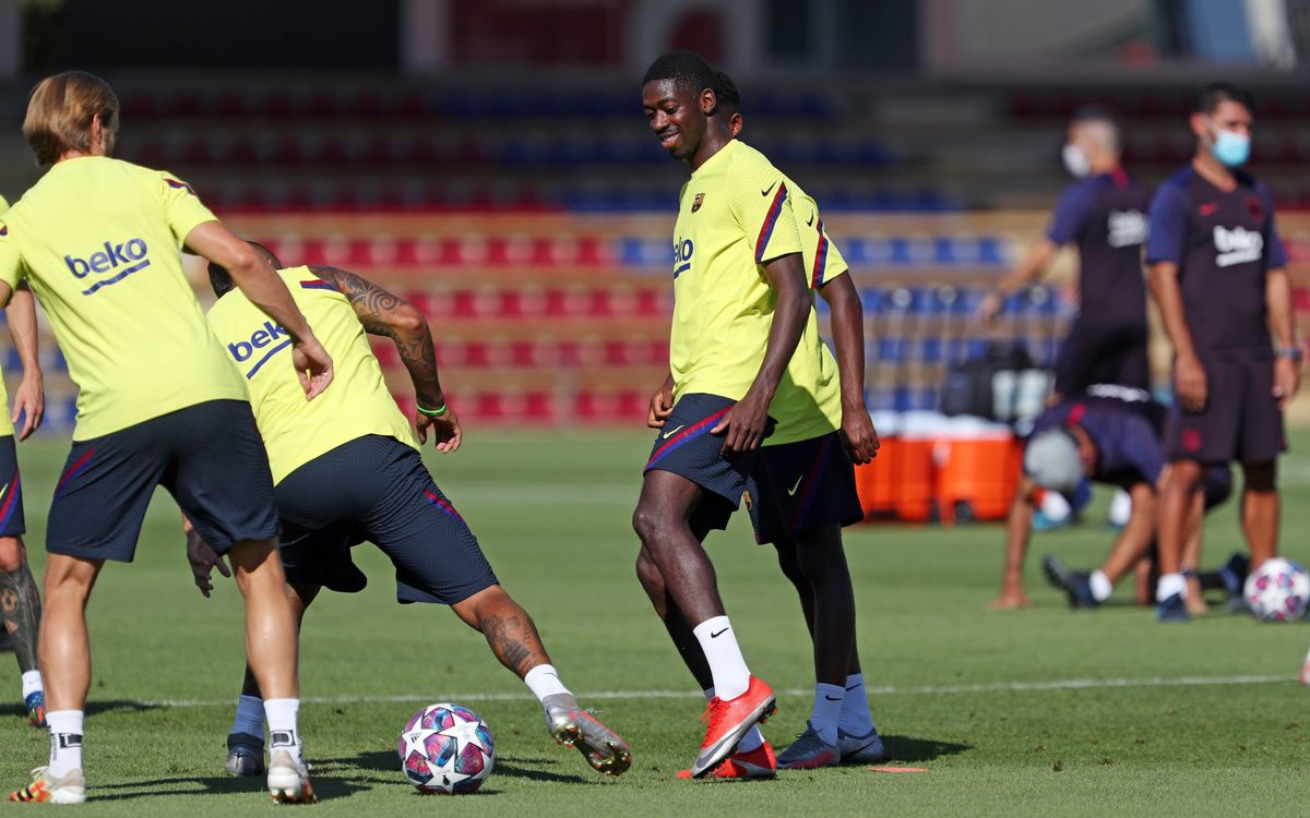 O. Dembélé y R. Araujo entrenan con el grupo