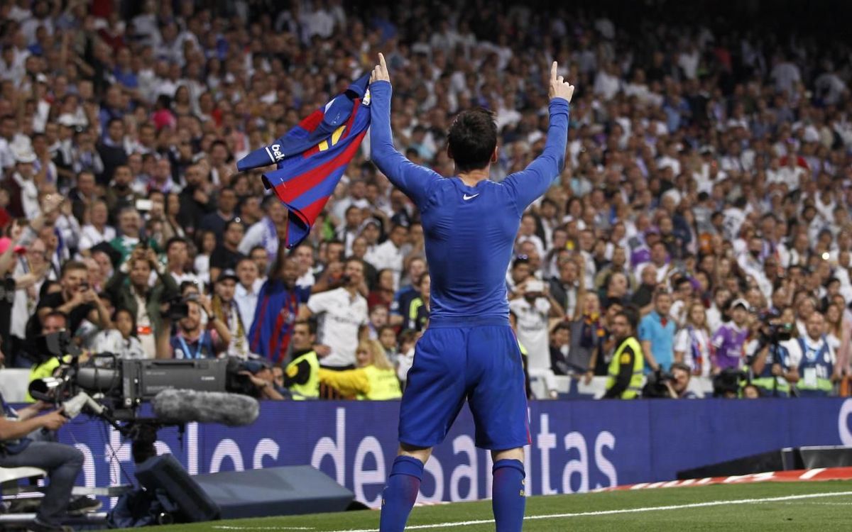 Messi, celebrant un dels seus gols al Santiago Bernabéu.