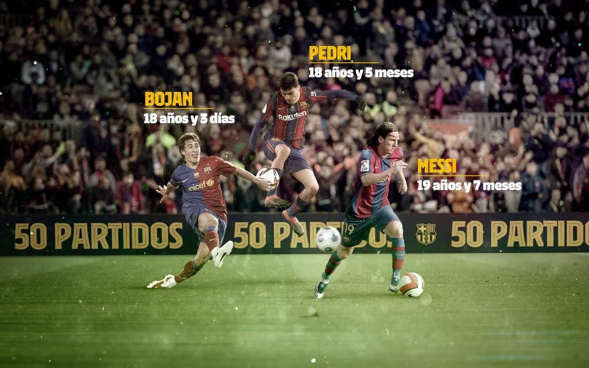 Bojan, Pedri y Messi, los más jóvenes en llegar a los 50 partidos con el Barça.