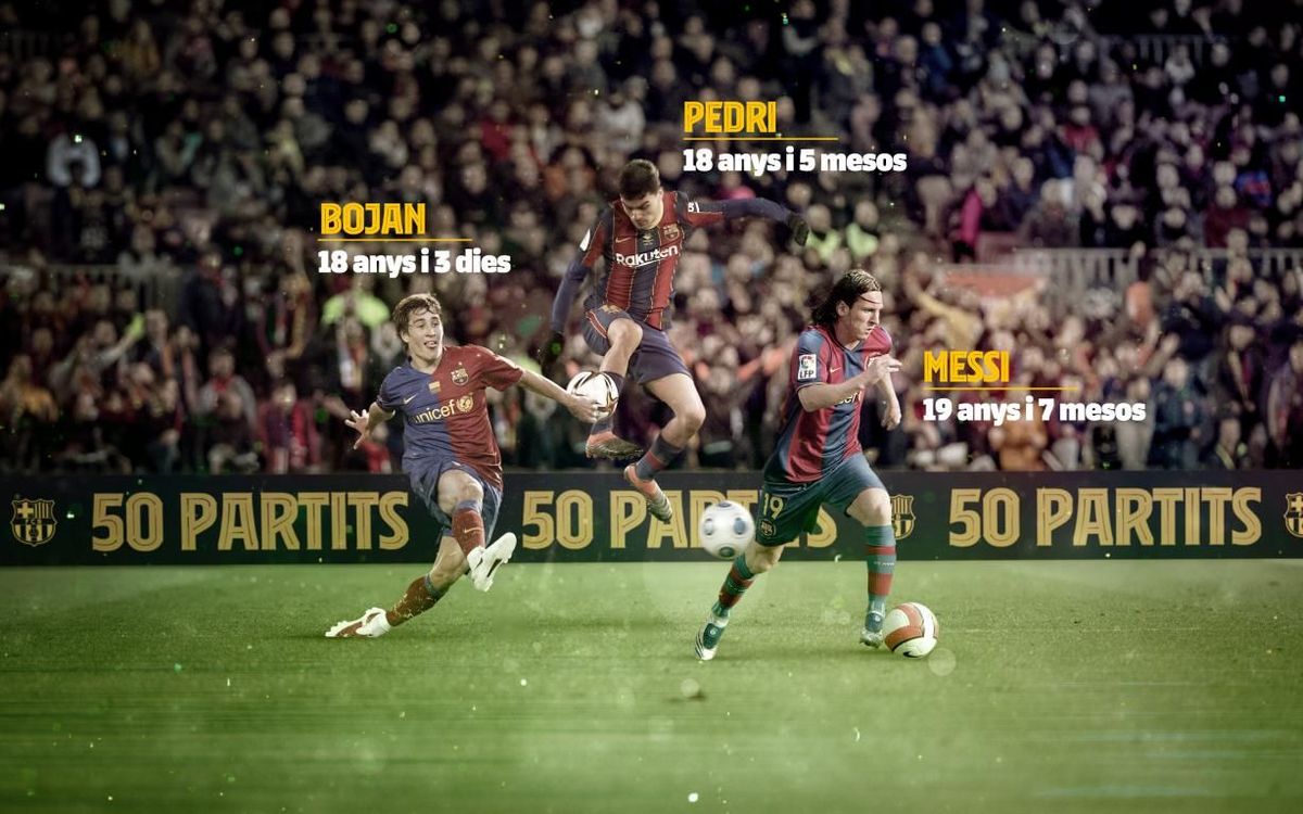 Bojan, Pedri i Messi, els més joves en arribar als 50 partits amb el Barça.