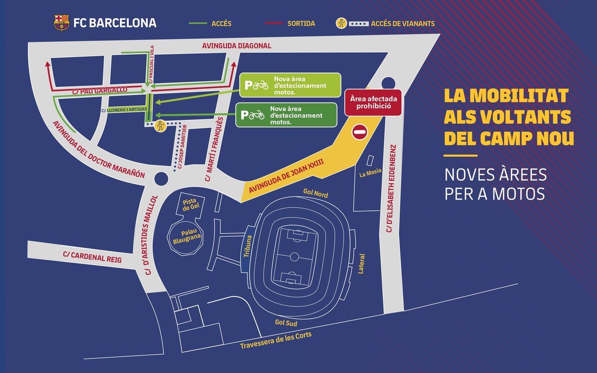 Noves zones d'aparcament per a motos als voltants del Camp Nou