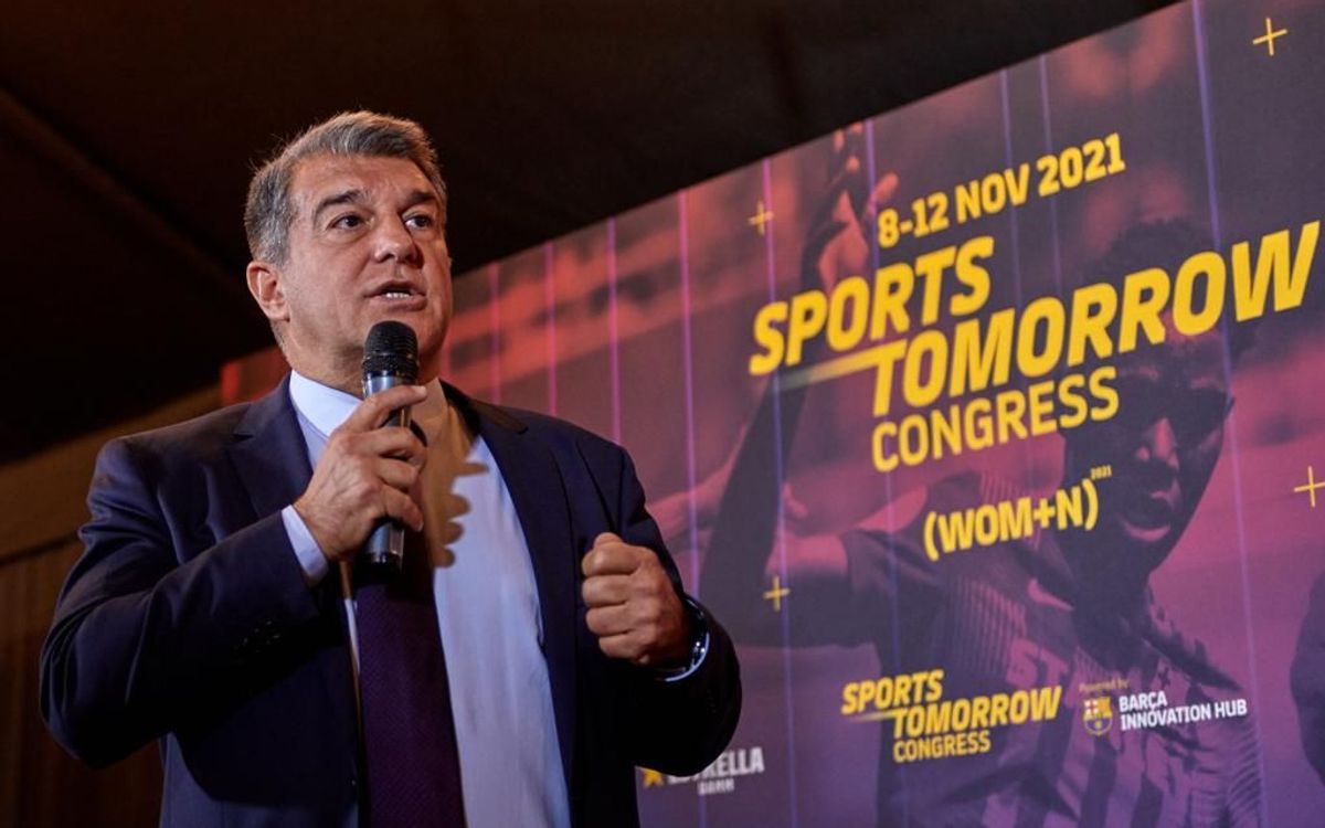 Joan Laporta dona la benvinguda als participants de l'Sports Tomorrow Congress (WOM+N) 2021