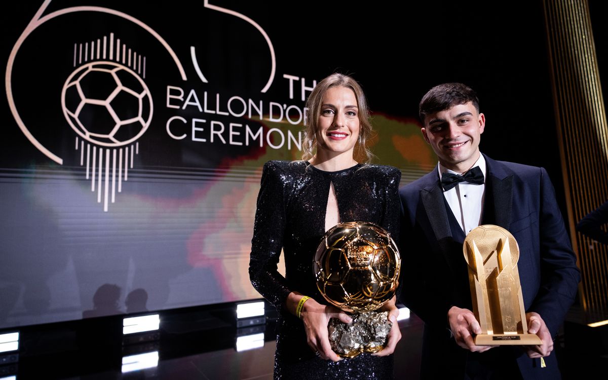 Alexia y Pedri ofrecerán el Balón de Oro y el Trofeo Kopa al Camp Nou antes del Barça - Betis