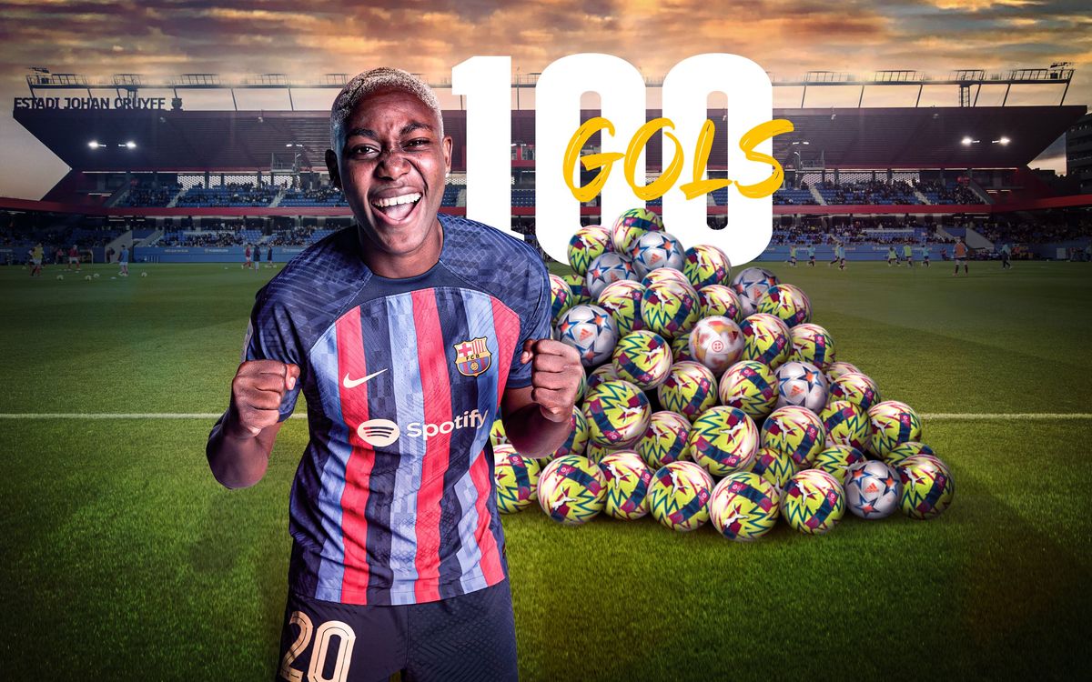 Oshoala celebra el seu gol 100 amb el Barça!