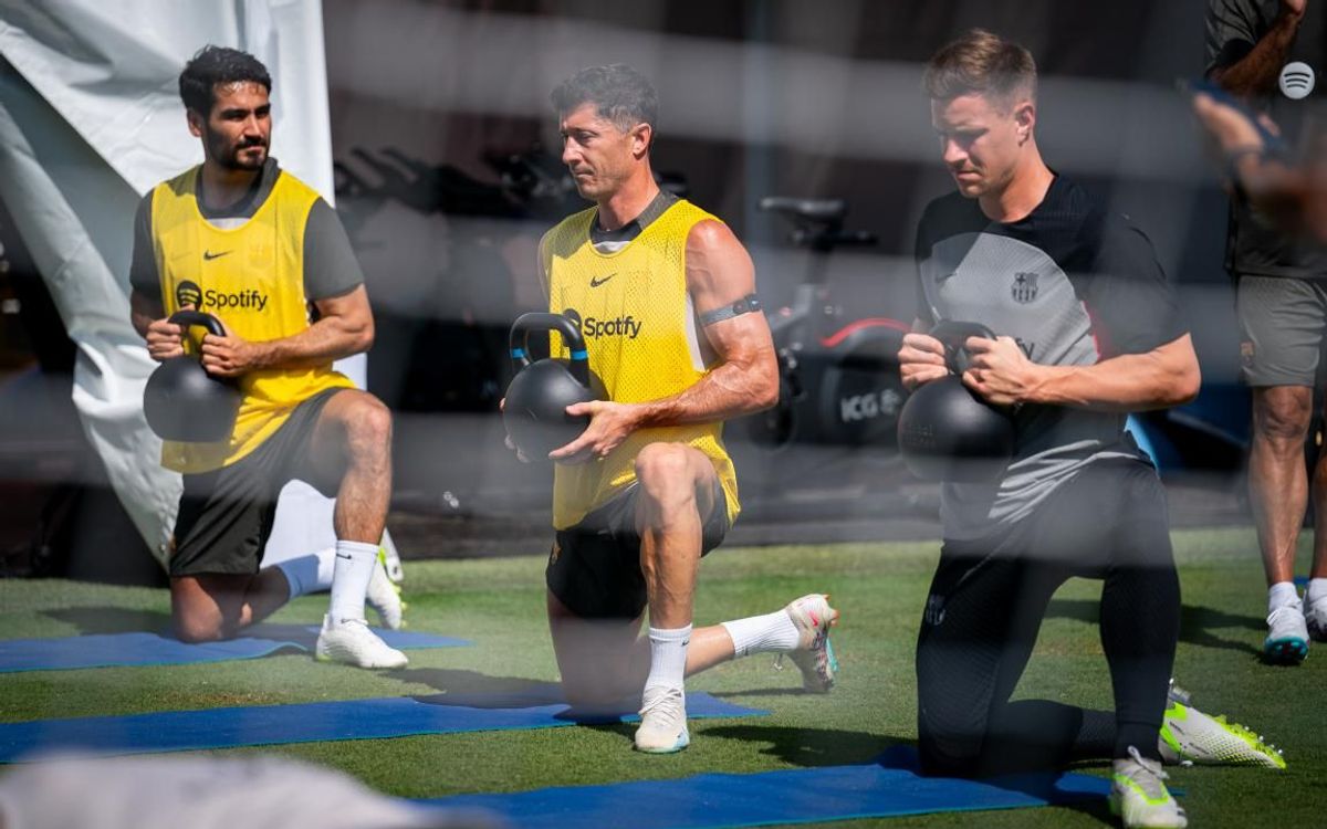 Ter Stegen, Lewandowski y Gündogan, durante un entrenamiento.