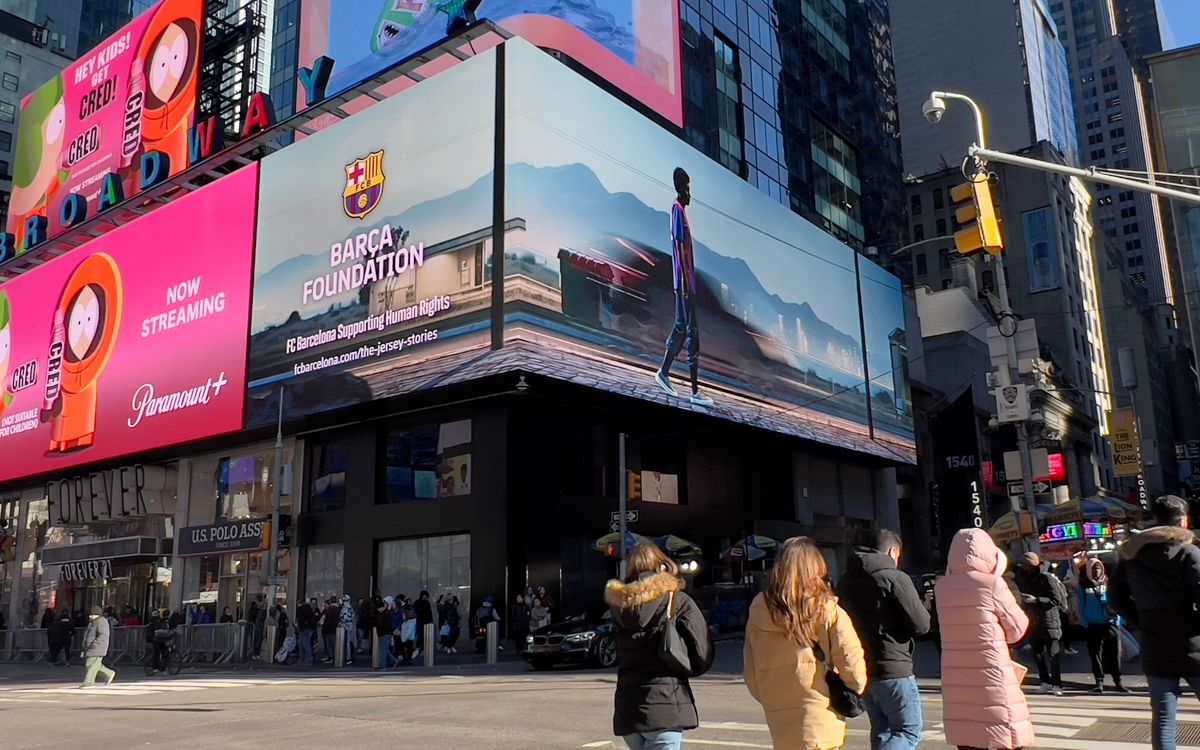 Projection of the campaign video at Times Square in New York