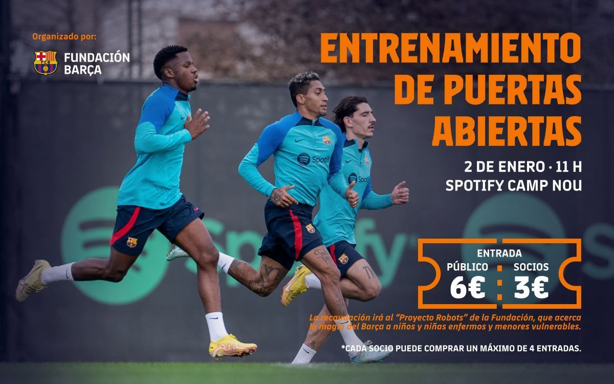 El Spotify Camp Nou acogerá el próximo 2 de enero el tradicional entrenamiento de puertas abiertas organizado por la Fundació FC Barcelona