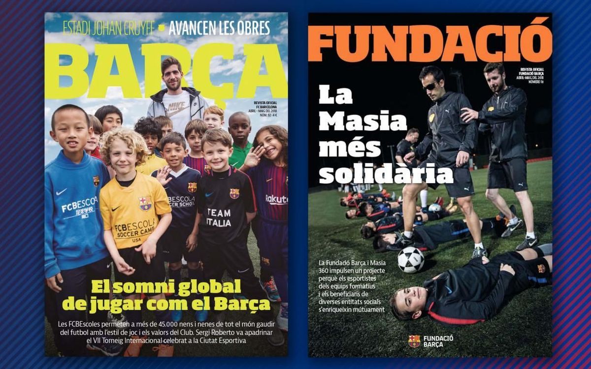 La FCBEscola y los proyectos sociales de la Masia, protagonistas de la 'Revista Barça' y la 'Revista Fundació'