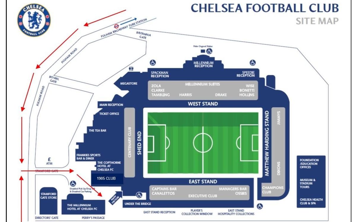 Información para los aficionados que visiten el estadio del Chelsea