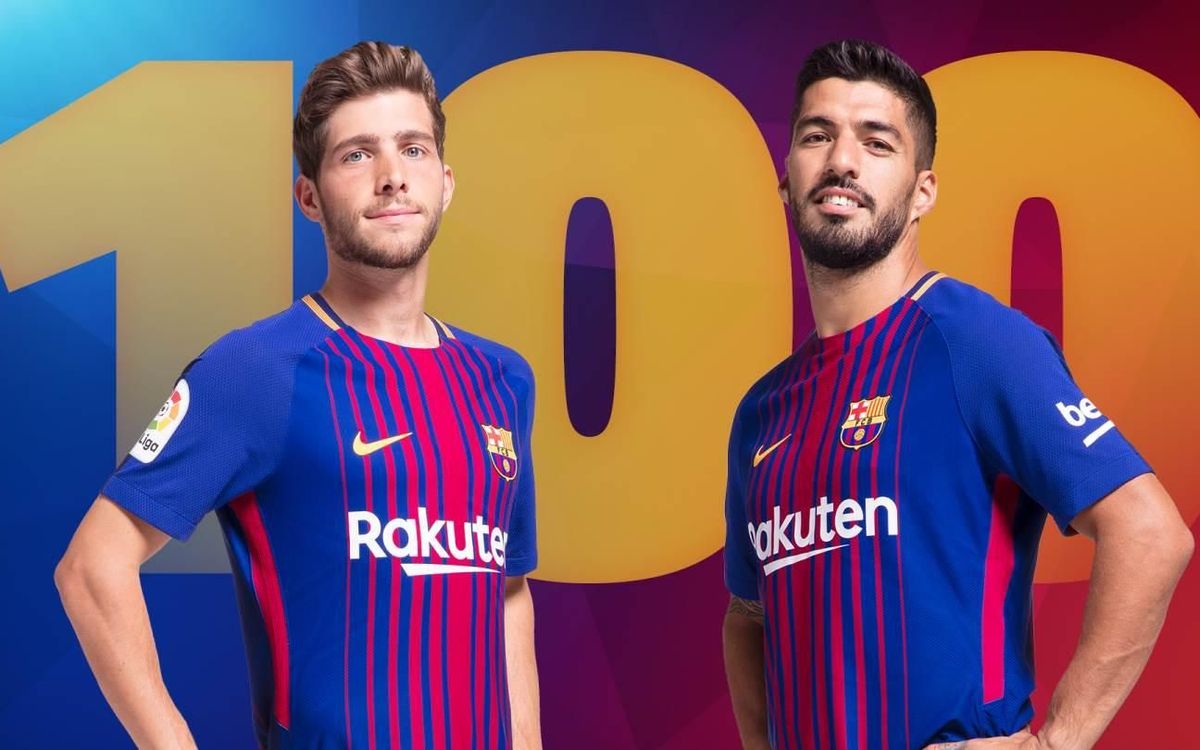 Luis Suárez and Sergi Roberto, 100 league games for FC Barcelona