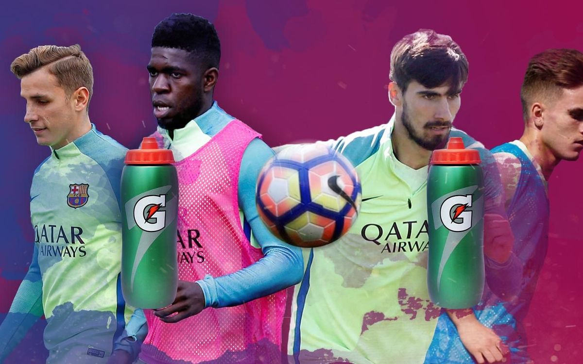Los jugadores del primer equipo afrontan el reto de la botella