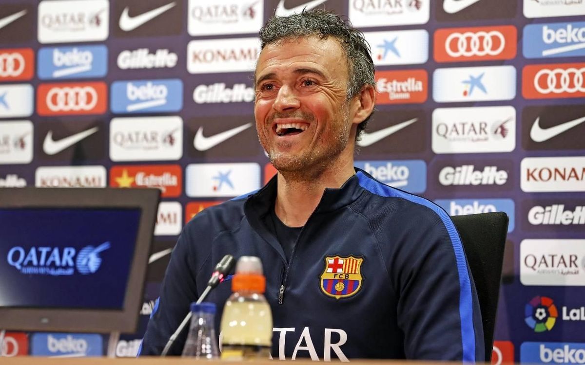 Luis Enrique all smiles in the press room