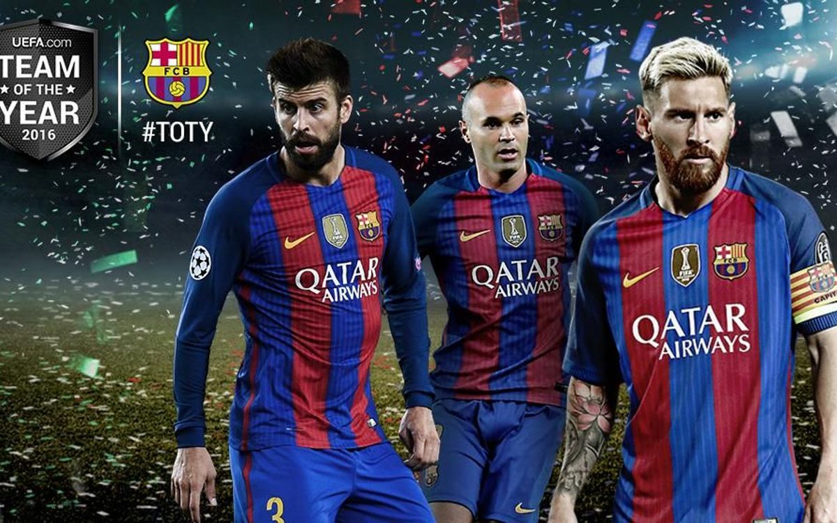 Gerard Piqué, Andrés Iniesta i Leo Messi, a l’onze de l’any de la UEFA