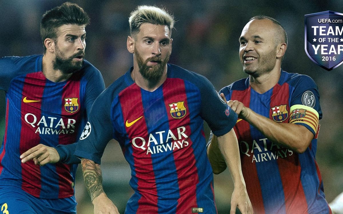 Gerard Piqué, Andrés Iniesta and Leo Messi in UEFA Team of the Year