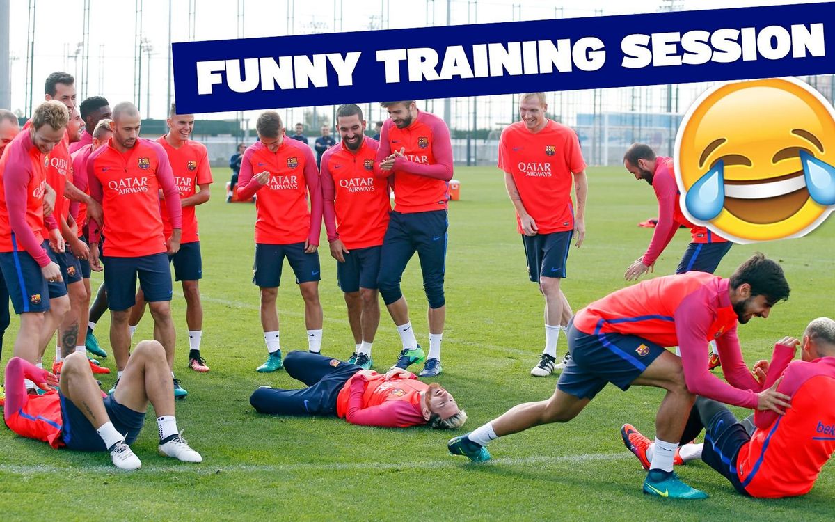 El tridente, protagonista del momento más divertido del entrenamiento