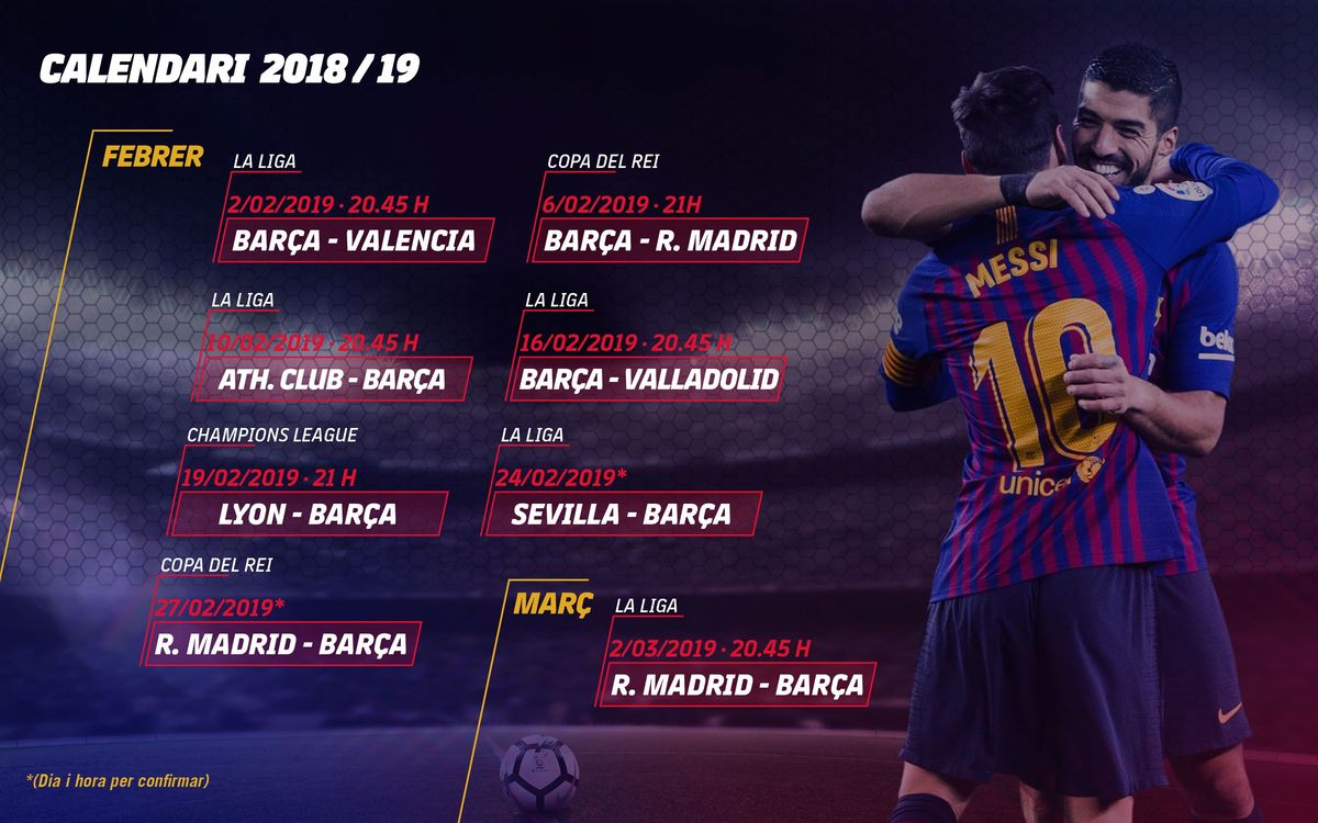 El calendari exigent que tindrà el FC Barcelona durant el mes de febrer