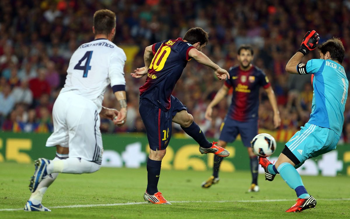 Messi, marcant l'1-1 contra el Madrid. FOTO: MIGUEL RUIZ-FCB.