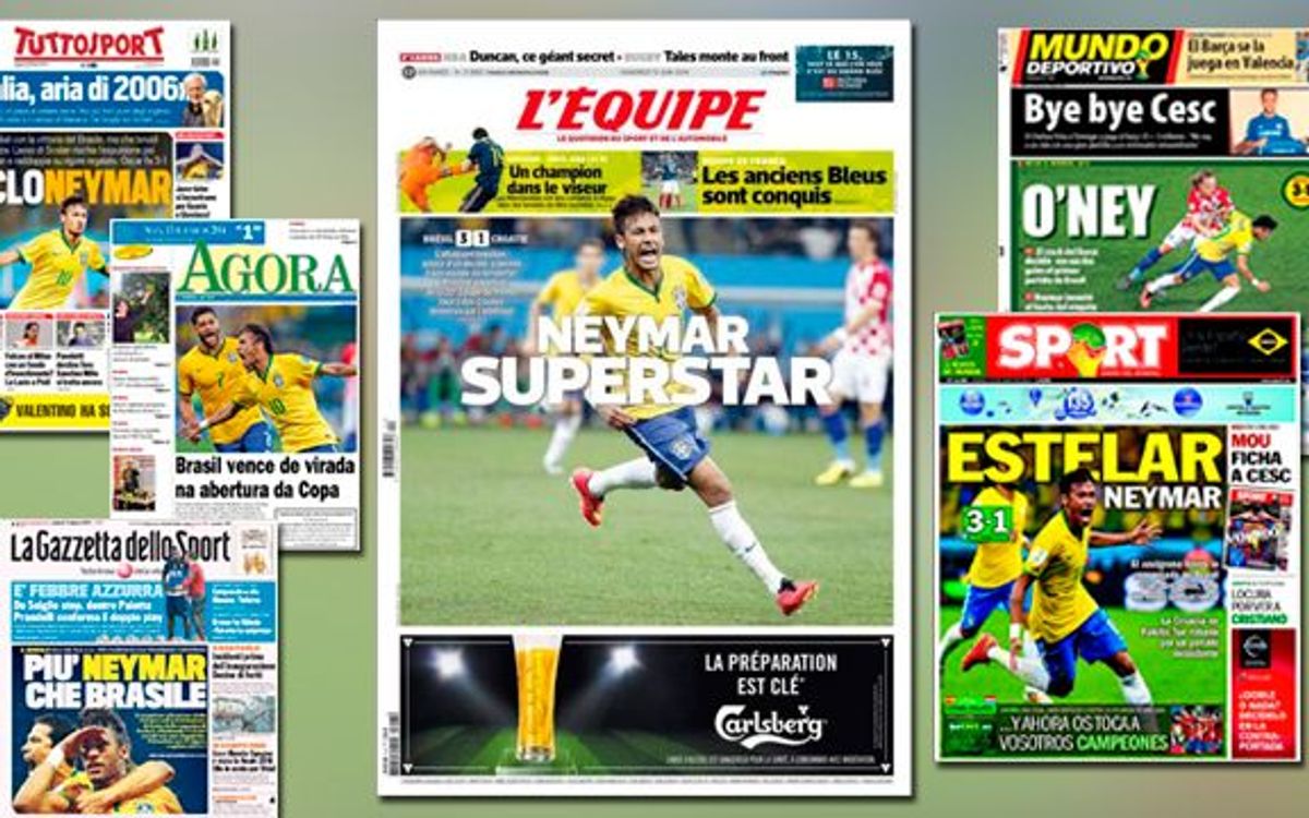 Neymar, primer protagonista del Mundial en las portadas de la prensa internacional